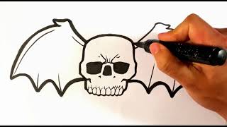 How to Draw Skull with Bat Wings - Draw Tattoo Art - Drawing Step by Step for Beginners