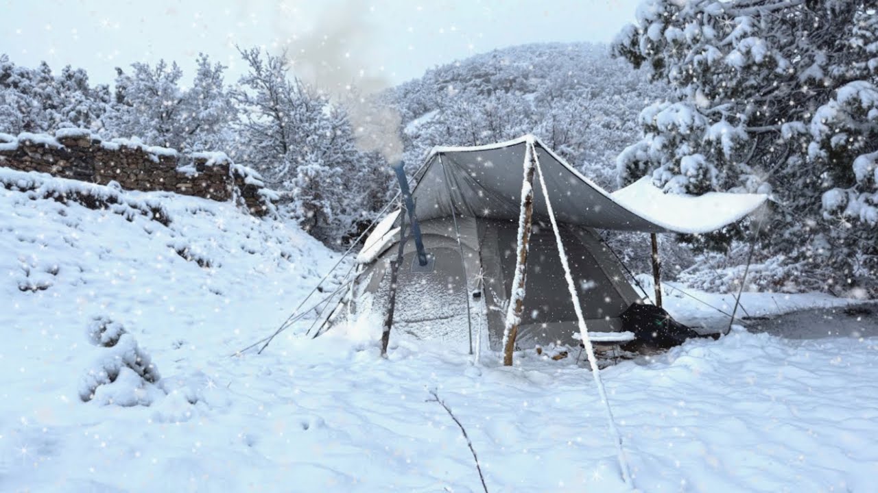 36 Solo Camping 4 Days Snowstorm Solo Hot Tent Winter Camping In