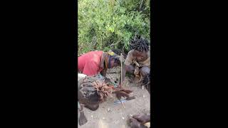 Hadzabe people make fire in primitive way