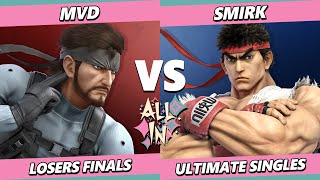 ALL IN LOSERS FINALS - MVD (Snake) Vs. Smirk (Ryu) Smash Ultimate - SSBU