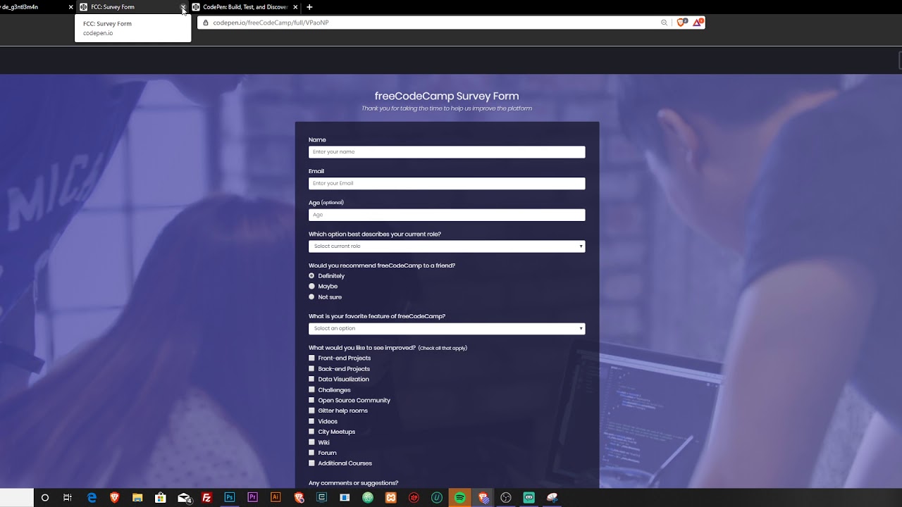 Finessing FreeCodeCamp: Build A Survey Form (part1) - YouTube