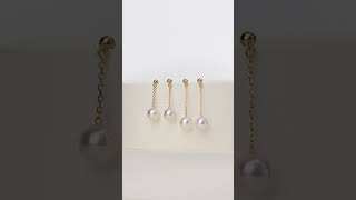 Basic Collection Akoya Pearl 18K Gold Long Stud Earrings