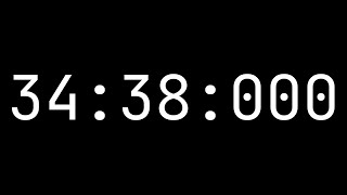 Countdown timer 34 minutes, 38 seconds [34:38:000] - White on black with milliseconds