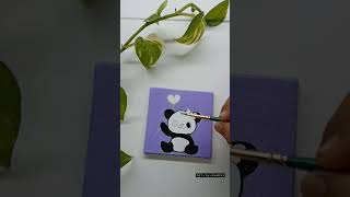 mini canvas painting for beginners🐼❤️| easy mini  painting ideas 💡 #youtubeshorts #shorts #viral