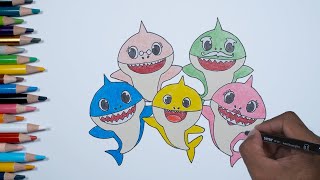 Menggambar dan Mewarnai Family Shark | How to easy Draw Family Shark