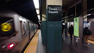 R46 #5617 (Q) + R160 #9425 (R) at Times Square - 42nd Street