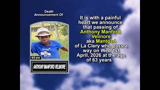 Anthony Manford Velinore ~ Short Obituary