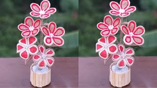 How To Make Jute Flower With Flower Vase || Best of Waste Jute Rope And Popsicle Sticks Craft
