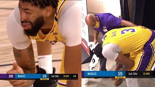 Anthony Davis got hit in the eye and is heading back to the locker room