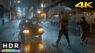 4K HDR Tokyo Heavy Rain Night Walk - Summer 2022