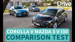 Toyota Corolla v Hyundai i30 v Mazda 3 Comparison Test | Drive.com.au