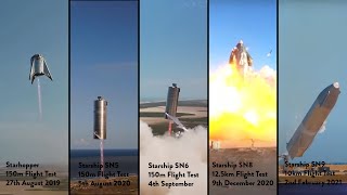 Starship Prototypes Liftoffs Compilation: Starhopper,SN5, SN6, SN8 nd SN9