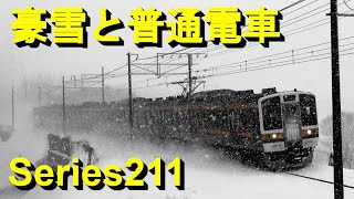 Heavy snow and series 211 local train