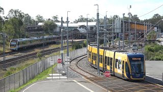 QR NGR Train and G:Link Tram connecting Helensvale Station, Goldcoast, Queensland, Australia