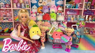 Barbie Doll Toy Shopping for Squishmallows with Barbie Family