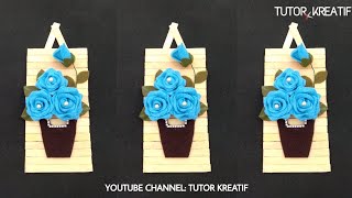 26)DIY wall decor ideas |DIY  popsicle stick crafts |Hiasan dinding stik es krim bunga mawar flanel