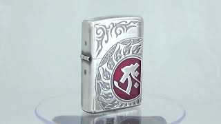 ZIPPO　梵字　タラーク［十二支:丑年（うし）・寅年（とら）生まれ、守護本尊：虚空蔵菩薩（こくぞうぼさつ）］　/御守/魔除け/守護/かっこいい/銀シルバー/赤レッド/ユーズド加工/ジッポーライター