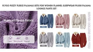 Flygo Fuzzy Fleece Pajamas Sets for Women Flannel Sleepwear Plush Pajama Lounge Pants Set