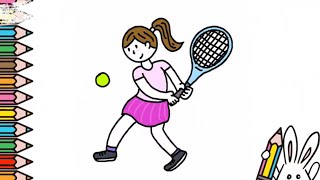 Cómo dibujar una niña jugando tenis - dibujo fácil 🎾