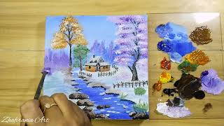 Acrylic Landscape Painting / Winter Morning / Acrylic Painting for Beginners