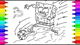 Drawing and Coloring Spongebob Squarepants foot Ball Cartoons Animations Kids
