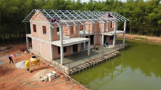 TIMELAPSE : 100 Days Building a Stunning Lakeside Million Dollar House on a Deserted Island