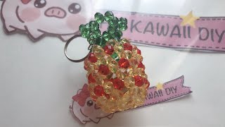 DIY kawaii bead pineapple keychain 水晶串珠教学 手工制作水晶玻璃挂饰