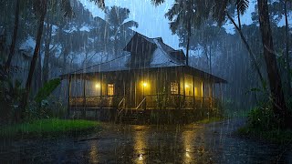 Goodbye Insomnia With Heavy RAIN Sound | Rain Sounds On Old Roof In Foggy Forest At Night, ASMR