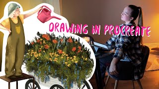 Cozy Art Vlog | Drawing in Procreate | From Sketch to Final Illustration