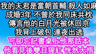 我的夫君是當朝首輔 殺人如麻，成婚3年 不曾於我同床共枕，傳言他的白月光被休回京，我背上破包 連夜出逃，可卻忘記書桌上他那話本，他看見後雙目猩紅 恍然大悟| #為人處世#生活經驗#情感故事#養老#