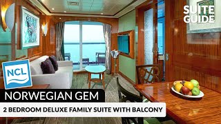 NCL Gem | 2-Bedroom Deluxe Family Suite with Balcony Tour \u0026 Review 4K | Norwegian Cruise Lines