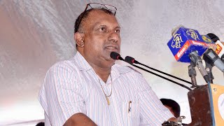 Aravinda De Silva speaks at an event in Beliatta, Hambantota District