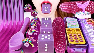 ASMR CRUNCHY DICE, SPOON, NOODLES JELLY, CORN JELLY, CELL PHONE *PURPLE 먹방 EATING SOUNDS MUKBANG 咀嚼音