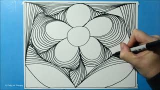 Daily Line Illusion #148 / 3D Flower Pattern / Satisfying Spiral Drawing / Art Therapy