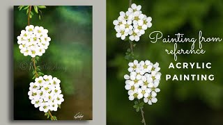 white flower painting art on large canvas step by step acrylic painting idea Easy and Beautiful Demo