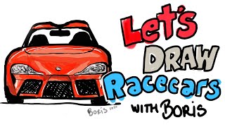 Let's Draw #NASCAR Race Cars with Boris - Ep9 #MMSArtChallenge and a Toyota Supra!