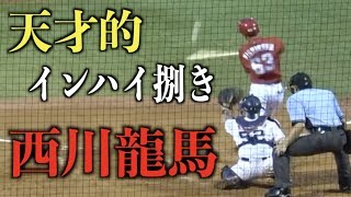 天才的なインハイ打ちをする西川龍馬【広島東洋カープ】