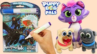 Puppy Dog Pals Bingo & Rolly Play with How To Train Your Dragon Imagine Ink Magic Marker Book!