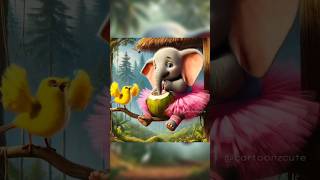 cute elephant wearing a pink tutu skirt and the yellow bird #funny #animation #ai #cartoonzcute