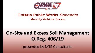 Ontario Public Works Connects - Excess Soils, Ontario Regulation 406/19