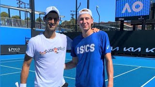 Novak DJOKOVIC hitting in practice with Emil Ruusuvuori 🎾 2021 AO