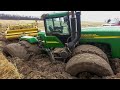 Stuck in Mud! Dohn Deere, CASE IH, CLAAS, KIRIVETS K-700 tractors work in harsh off-road conditions.