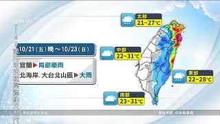 北部及東部週末嚴防大雨 熱帶性低氣壓最快週日成颱｜20221021 公視中晝新聞