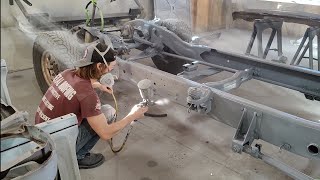 Priming the frame Project Kermit 1962 c20 crew cab