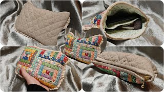 Any size patchwork quilted purse/zipper/fermeture éclair trousse maquillage /拉链花边拼布包 tutorial #0124