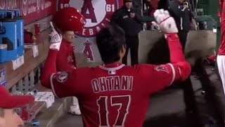 Shohei Ohtani gets the silent treatment in the dugout after LAUNCHING his first MLB Homerun