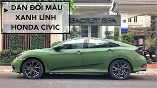 THỰC TẾ DÁN WRAP DECAL ĐỔI MÀU XANH LÍNH CHO HONDA CIVIC GIÁ RẺ TPHCM TẠI ĐẠI PHÁT AUTO