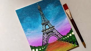 Easy Eiffel Tower scenery Drawing & Painting for beginners || Step by step acrylic painting tutorial