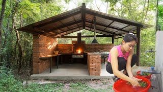 Build The Most Beautiful Kitchen with Lowest Cost | Girl Cooks Food with Warm Wood Stove