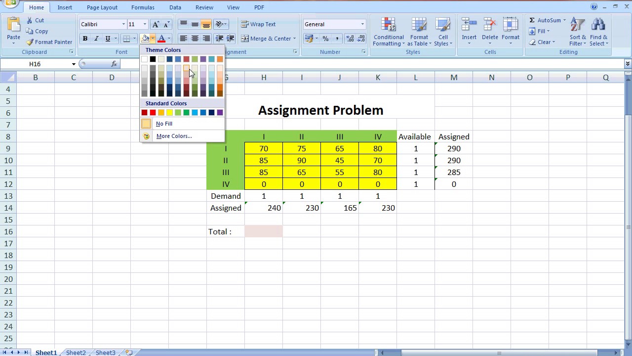 Assignment Problem Solving By Using Excel Solver - YouTube